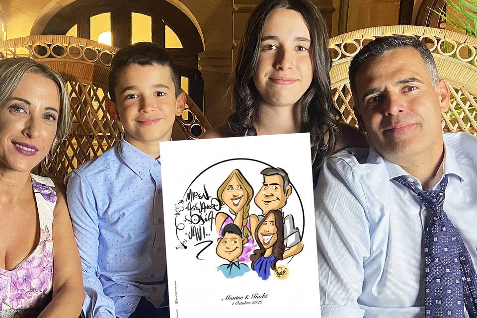 Familia feliz en caricatura