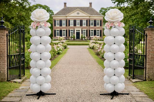 Columnas blancas con rosas