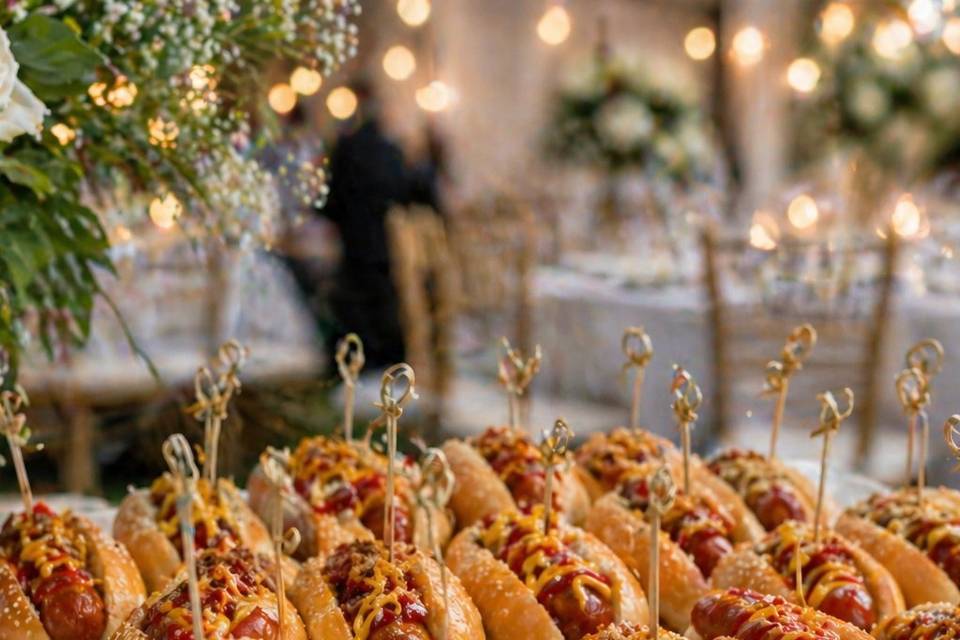 Varios mini hot dog