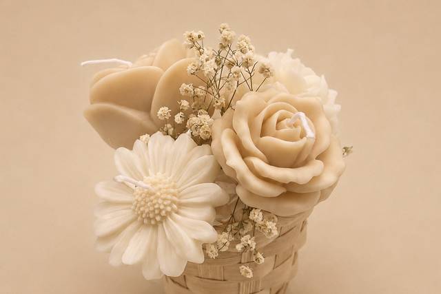 Cestas de flores beige y blanc