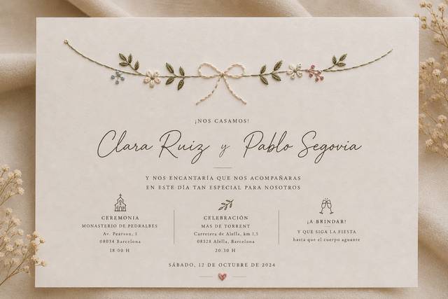 Invitaciones de Boda, bordadas