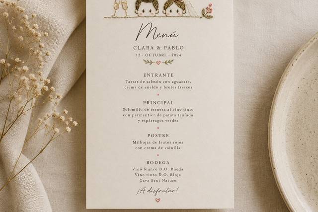 Menú de Boda, bordada a mano