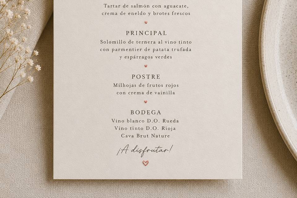 Menú de Boda, bordada a mano