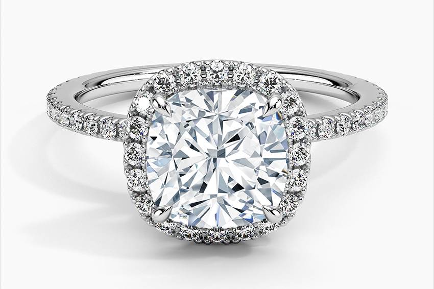 Anillo halo con diamante cushion de laboratorio certificado