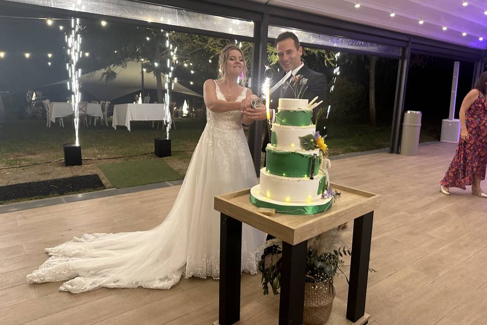 Cortando pastel nupcial