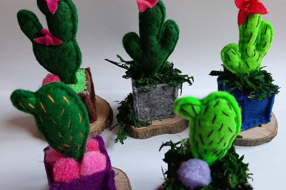 Mini cactus de fieltro artesanos